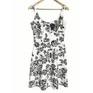 Laundry by Shelly Segal Black White Sequin Floral Silk Cocktail Dress Size 6
